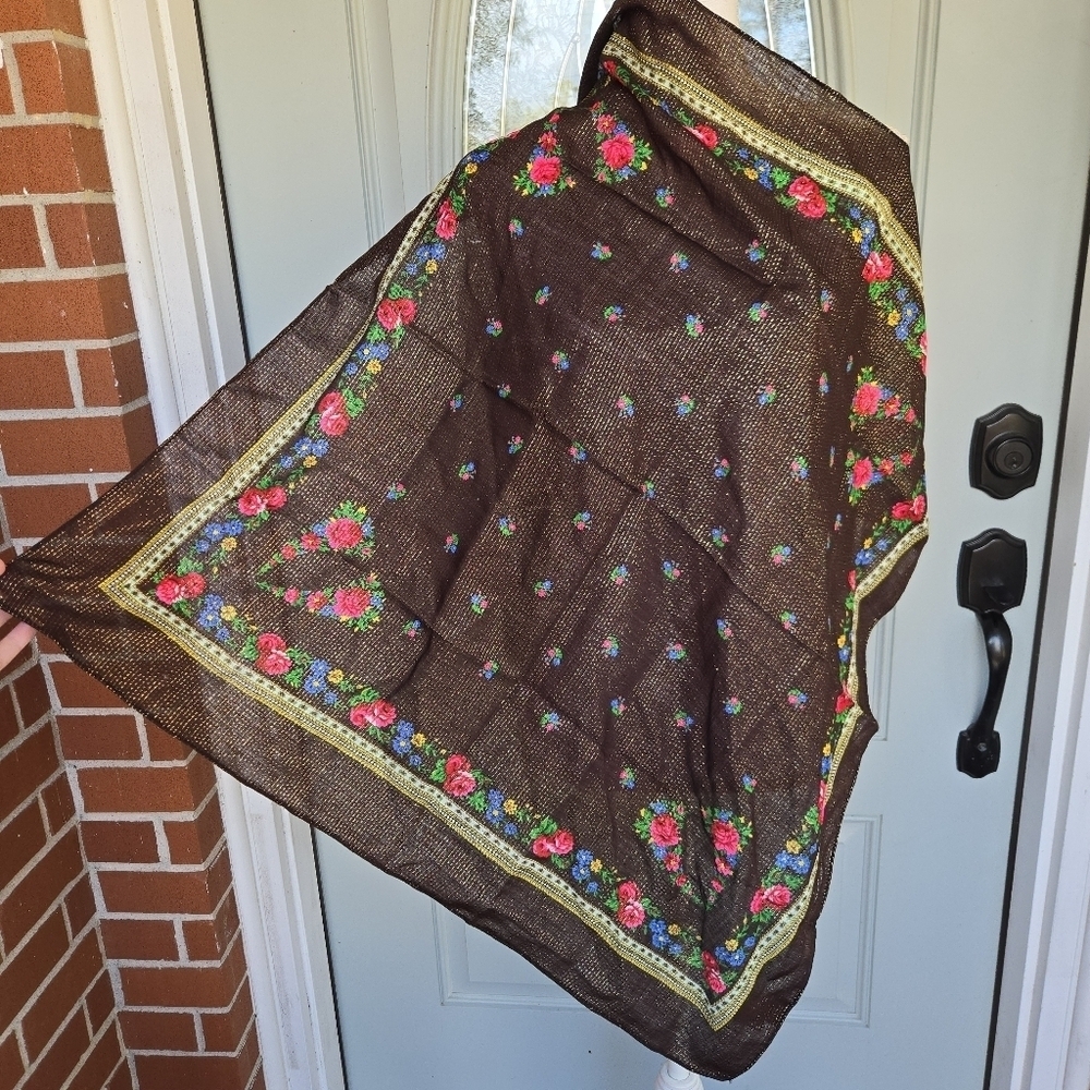 Floral Striped Metallic Scarf